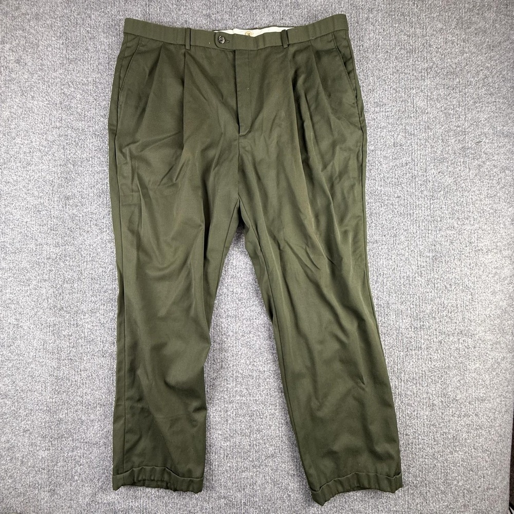 Olive‎ Dress Pants Mens 43x32 Green Pleated Tapered Cuffed Workwear Big & Tall